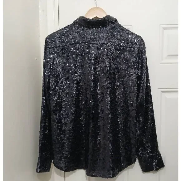 J crew collection womens large size 10 allover sequin blue label button shirt - Picture 6 of 9